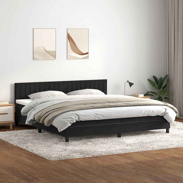 vidaXL Sommier &agrave; lattes de lit avec matelas et LED noir 200x210 cm Velours