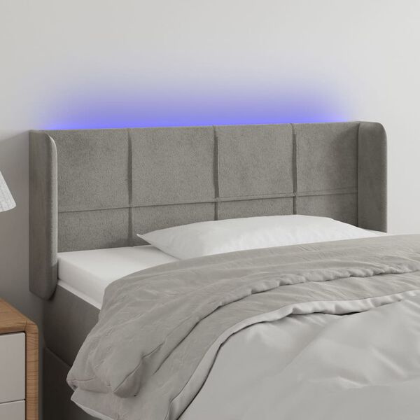 vidaXL T&ecirc;te de lit &agrave; LED Gris clair 93x16x78/88 cm Velours