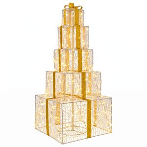 vidaXL Bo&icirc;tes cadeaux de No&euml;l empilables avec LED 250 LED Blanc chaud