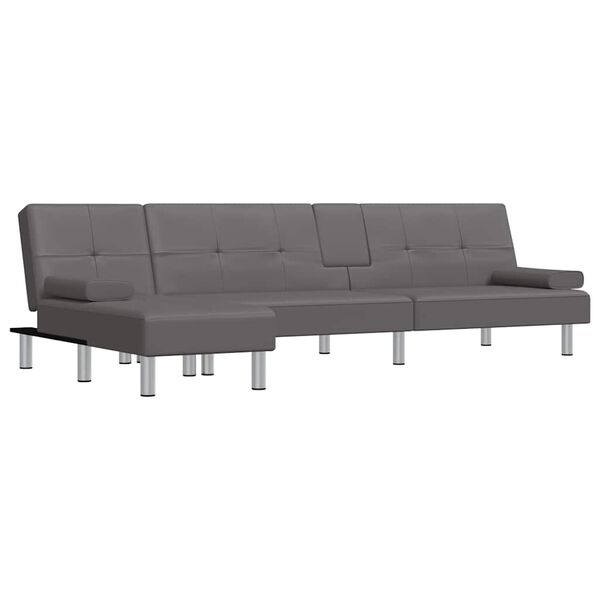 vidaXL Canap&eacute;-lit en forme de L gris 255x140x70 cm similicuir