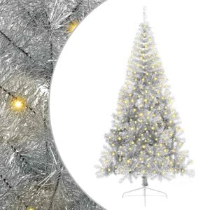vidaXL Sapin de No&euml;l artificiel pr&eacute;-&eacute;clair&eacute; Argent 210 cm PET