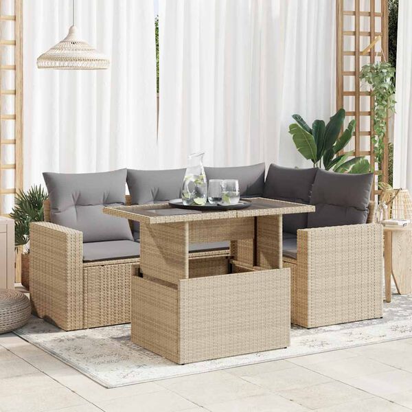 vidaXL Salon de jardin avec coussins 5 pcs beige r&eacute;sine tress&eacute;e