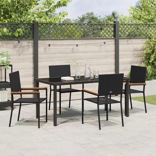 vidaXL Ensemble de salle &agrave; manger pour jardin 5 pcs Noir polyrotin