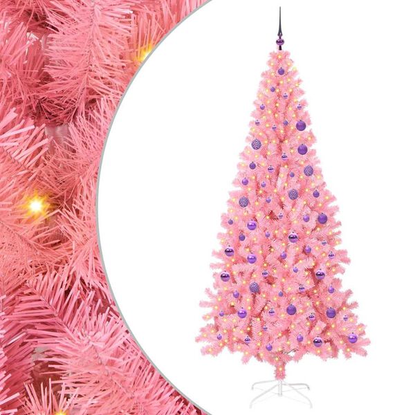 vidaXL Sapin de No&euml;l avec 300 LED avec support Rose 180 cm PVC