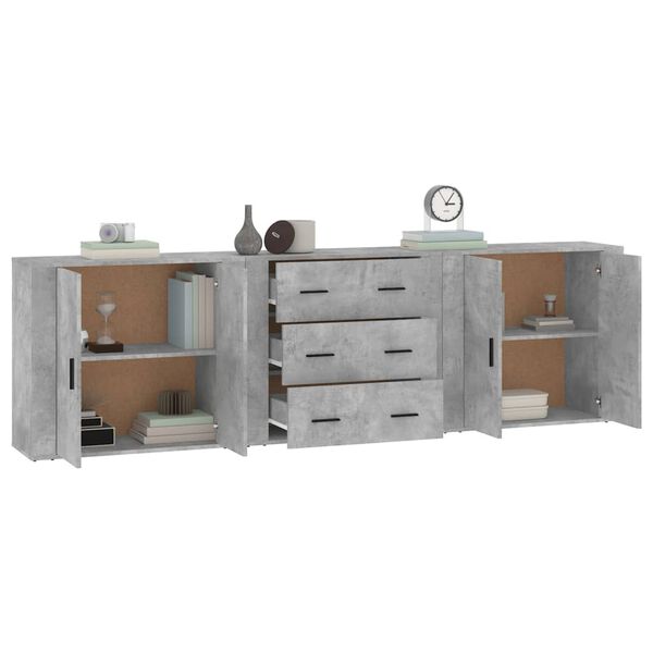 vidaXL Buffets 3 pcs gris b&eacute;ton bois d'ing&eacute;nierie