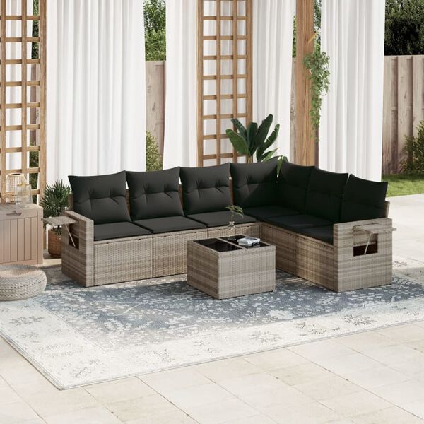 vidaXL Salon de jardin avec coussins 7 pcs gris clair r&eacute;sine tress&eacute;e