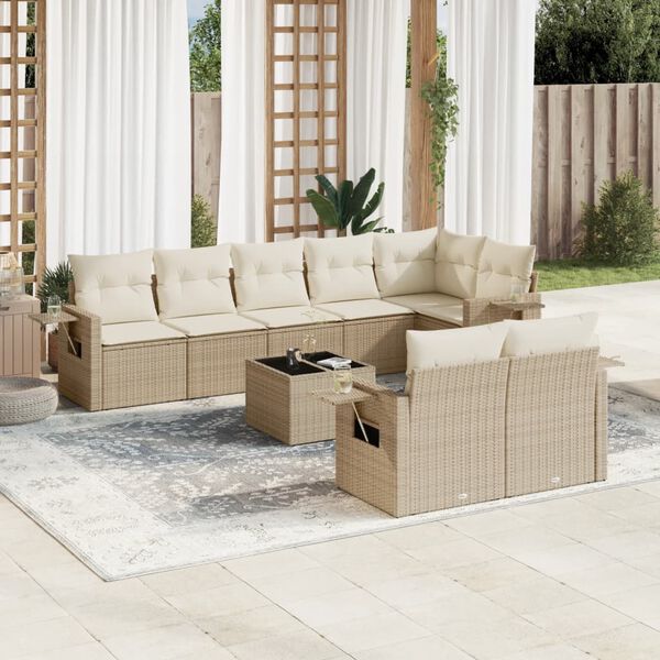 vidaXL Salon de jardin avec coussins 9 pcs beige r&eacute;sine tress&eacute;e