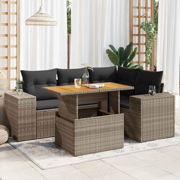 vidaXL Salon de jardin 5 pcs avec coussins gris r&eacute;sine tress&eacute;e