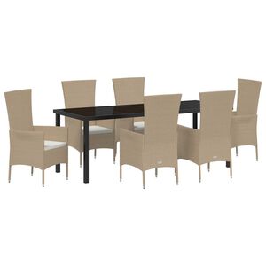 vidaXL Ensemble de salle &agrave; manger pour jardin 7 pc Beige polyrotin