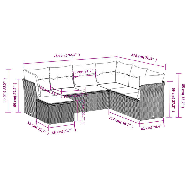 vidaXL Salon de jardin 7 pcs avec coussins noir r&eacute;sine tress&eacute;e