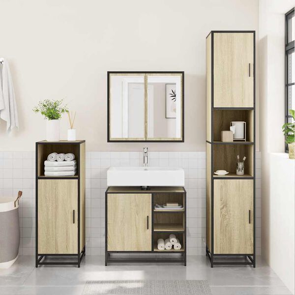 vidaXL Meuble de salle de bain avec lavabo Ch&ecirc;ne Sonoma 65 x 33 x 60 cm Bois d'ing&eacute;nierie