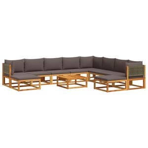 vidaXL Ensemble de canap&eacute;s de jardin 11 pi&egrave;ces avec coussins en bois d'acacia et rotin