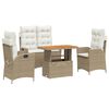 vidaXL Ensemble &agrave; manger de jardin coussins 4 pcs beige r&eacute;sine tress&eacute;e