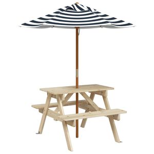 vidaXL Table de pique-nique pour 4 enfants avec parasol bois de sapin