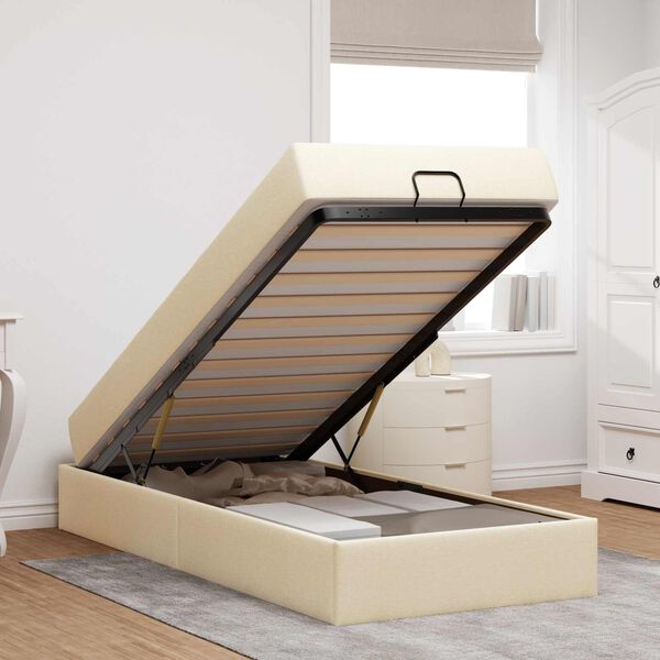 vidaXL Cadre de lit avec matelas avec matelas 2 pcs Cr&egrave;me tissu
