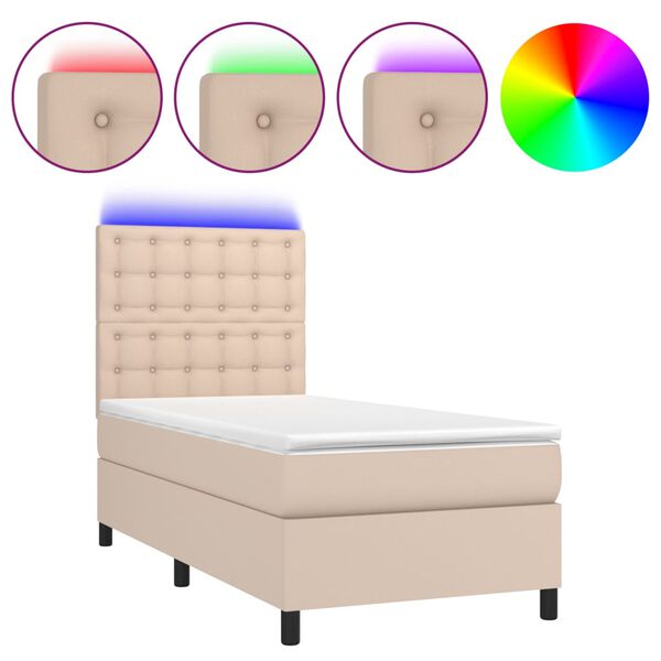 vidaXL Sommier &agrave; lattes de lit avec matelas LED Cappuccino 100x200 cm
