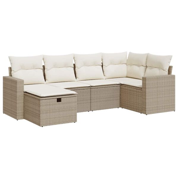 vidaXL Salon de jardin avec coussins 6 pcs beige r&eacute;sine tress&eacute;e