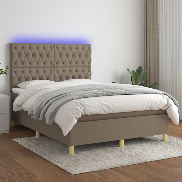 vidaXL Sommier &agrave; lattes de lit et matelas et LED Taupe 140x200cm Tissu