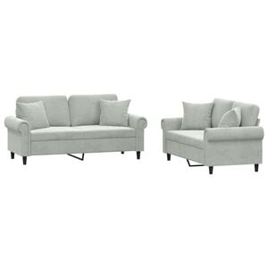 vidaXL Ensemble de canap&eacute;s 2 pcs avec coussins gris clair velours