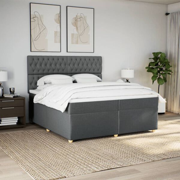 vidaXL Sommier &agrave; lattes de lit avec matelas Gris fonc&eacute; 200x200cm Tissu