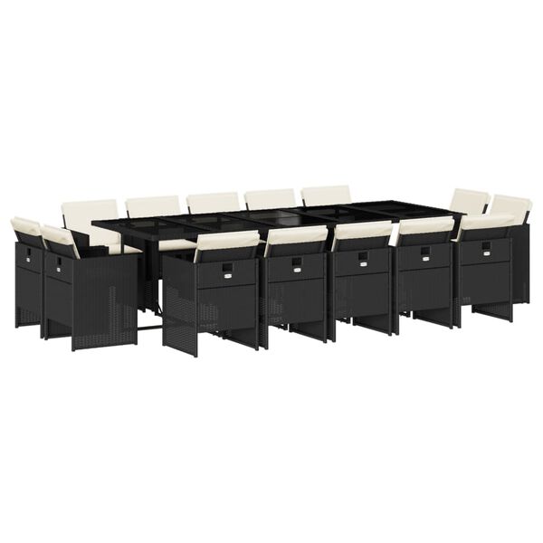 vidaXL Ensemble &agrave; manger de jardin 15 pcs coussins noir r&eacute;sine tress&eacute;e