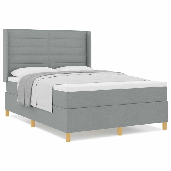 vidaXL Lit &agrave; Ressorts avec matelas Gris clair 140 x 190 cm tissu