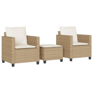vidaXL Ensemble de bistro 3 pcs avec coussins beige r&eacute;sine tress&eacute;e