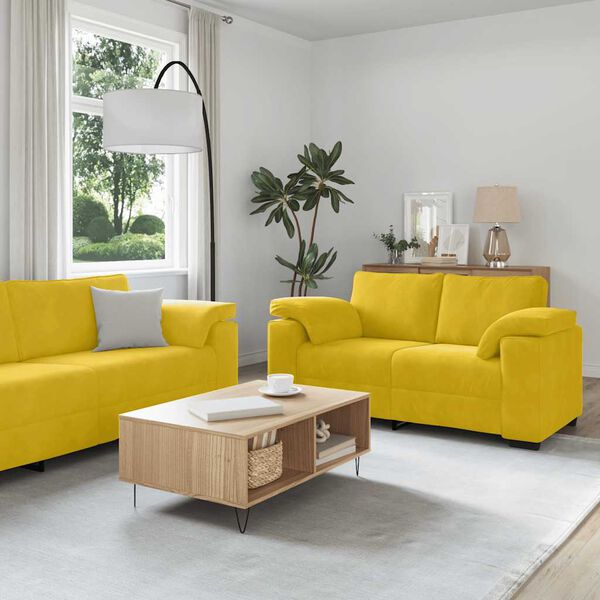 vidaXL Ensemble de canap&eacute;s 3 pcs avec coussins Jaune Velours