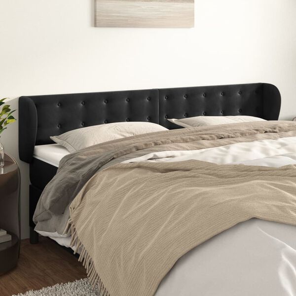 vidaXL T&ecirc;te de lit avec oreilles Noir 183x23x78/88 cm Velours