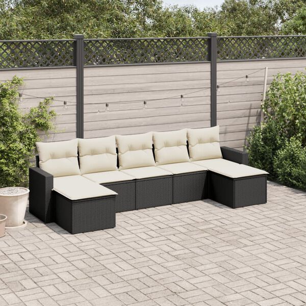 vidaXL Salon de jardin 7 pcs avec coussins noir r&eacute;sine tress&eacute;e