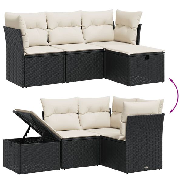 vidaXL Salon de jardin 4 pcs avec coussins noir r&eacute;sine tress&eacute;e