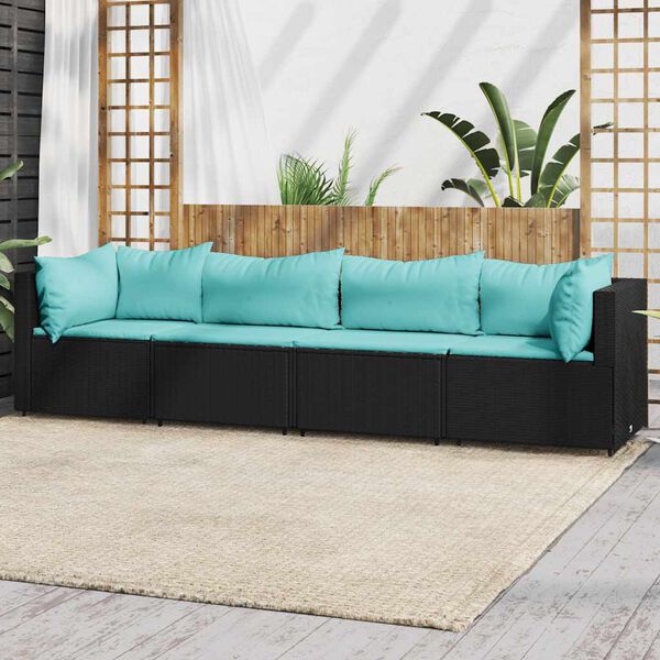 vidaXL Salon de jardin 4 pcs avec coussins Noir R&eacute;sine tress&eacute;e