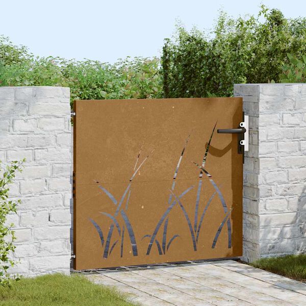 vidaXL Portail de jardin 85x100 cm acier corten conception d'herbe