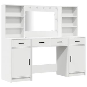 vidaXL Ensemble de table de maquillage avec LED avec porte 3 pcs Blanc