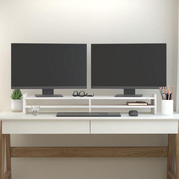 vidaXL Support de moniteur Blanc 100x27x15 cm Bois de pin solide