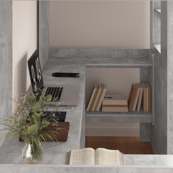 vidaXL Cadre de lit superpos&eacute; avec bureau Gris b&eacute;ton 90 x 200 cm