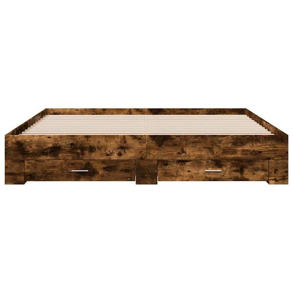 vidaXL Cadre de lit avec tiroirs sans matelas ch&ecirc;ne fum&eacute; 180x200 cm