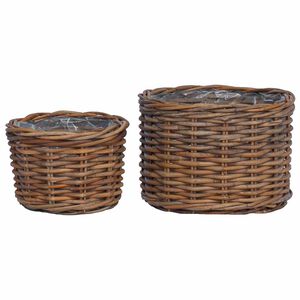 vidaXL Panier &agrave; plantes avec stockage 2 pcs Marron Rattan Kubu