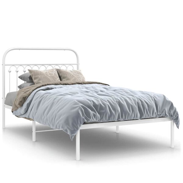 vidaXL Cadre de lit m&eacute;tal sans matelas et t&ecirc;te de lit blanc 107x203 cm