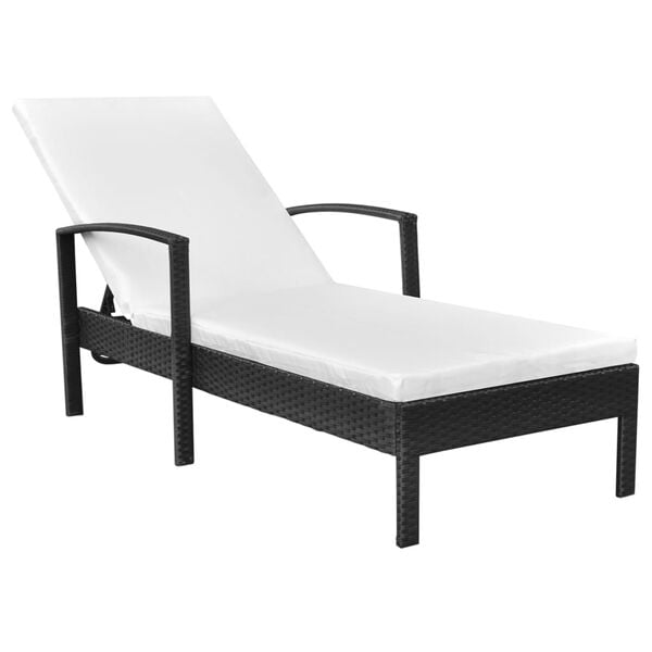 vidaXL Chaise longue avec coussin R&eacute;sine tress&eacute;e Noir