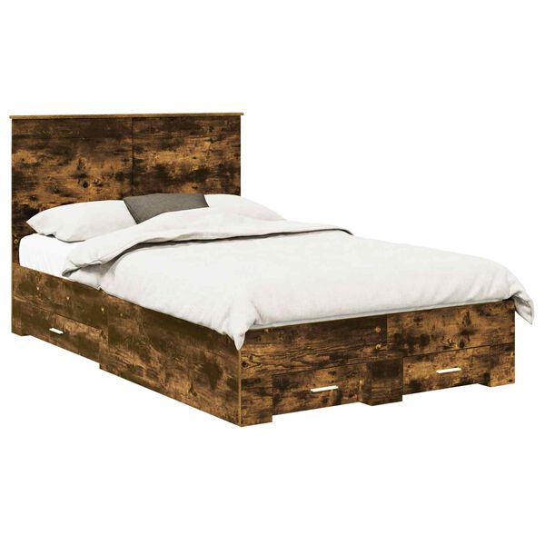 vidaXL Cadre de lit Ch&ecirc;ne fum&eacute; 135 x 190 cm Bois d'ing&eacute;nierie