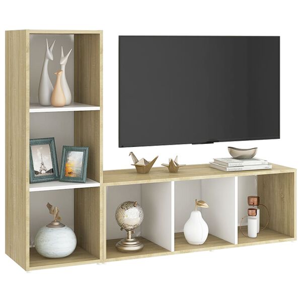 vidaXL Meubles TV 2 pcs Blanc et ch&ecirc;ne sonoma Bois d'ing&eacute;nierie