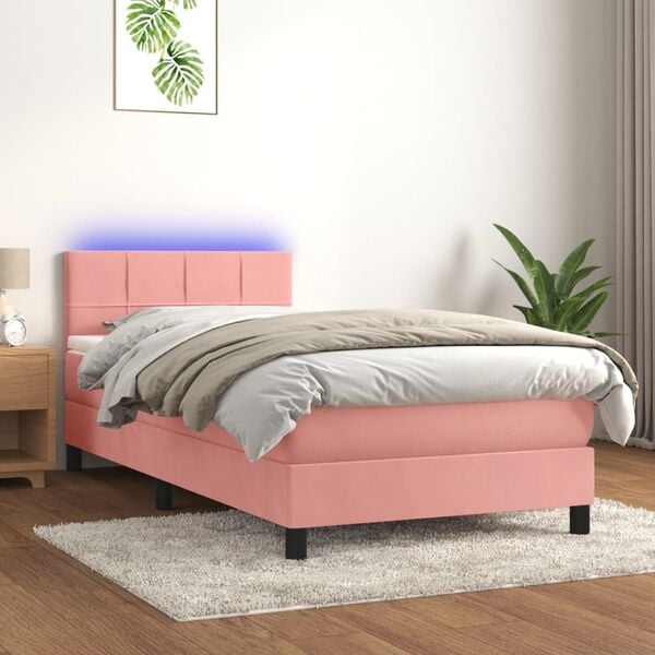 vidaXL Sommier &agrave; lattes de lit avec matelas et LED Rose 80x200 cm