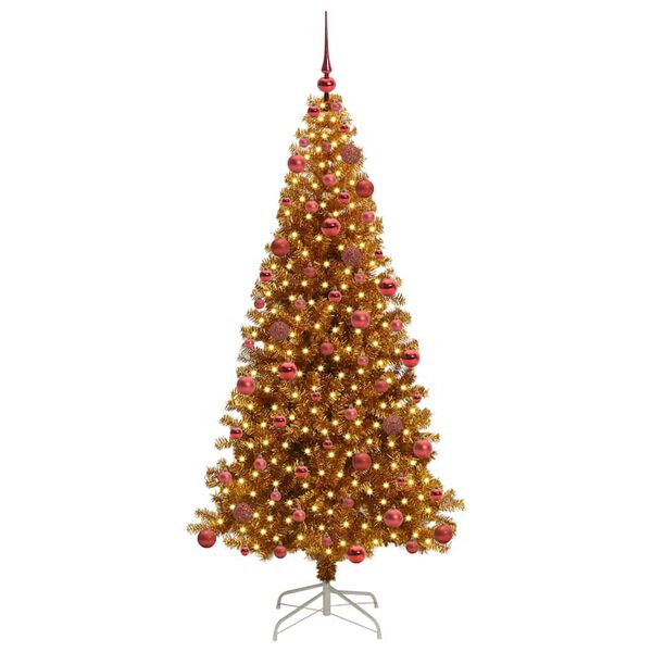 vidaXL Sapin de Noël avec 300 LED avec support Doré 180 cm PET
