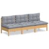 vidaXL Canap&eacute; 3 places de jardin et coussins gris Bois de pin solide