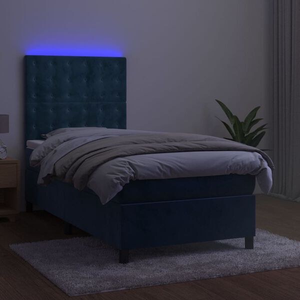 vidaXL Sommier &agrave; lattes de lit et matelas et LED Bleu fonc&eacute; 90x200 cm