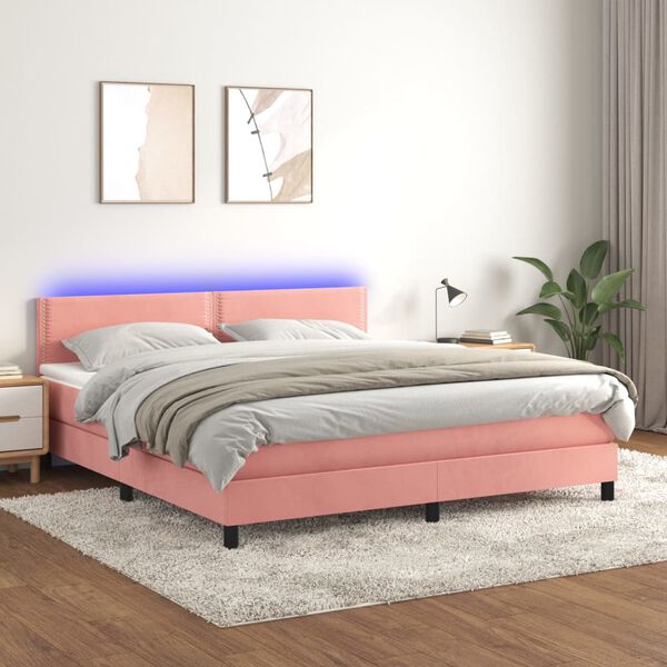 vidaXL Sommier &agrave; lattes de lit avec matelas LED Rose 160x200 cm