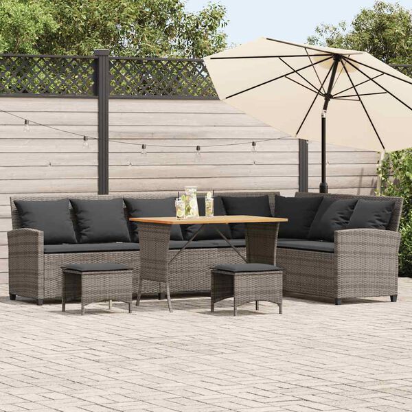 vidaXL Salon de jardin 4 pcs avec coussins forme L gris r&eacute;sine tress&eacute;e
