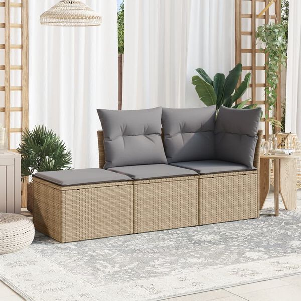 vidaXL Salon de jardin avec coussins 3 pcs beige r&eacute;sine tress&eacute;e