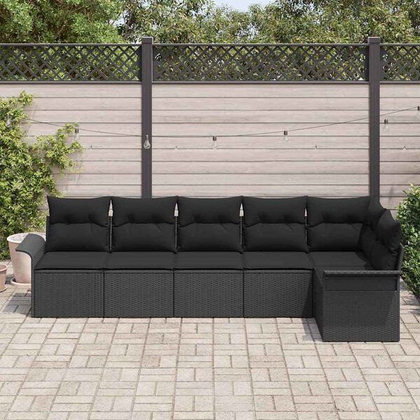 vidaXL Ensemble de canap&eacute; de jardin avec coussin 6 pcs Noir Poly rotin